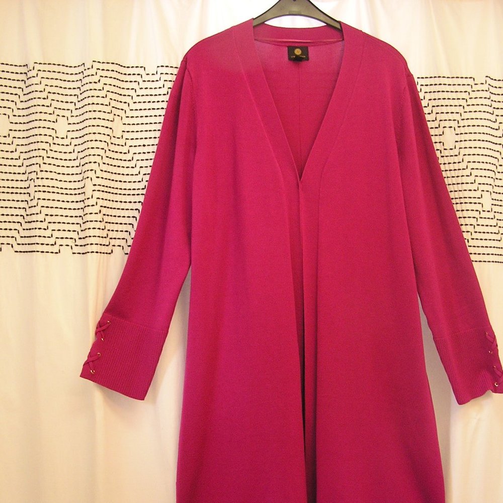 JM Collection cardigan with Lace-Up-Sleeve purple XXL